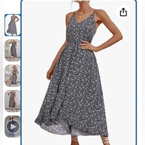 Brovave black and white floral sleeveless midi dress with tie waist, S, NWT!